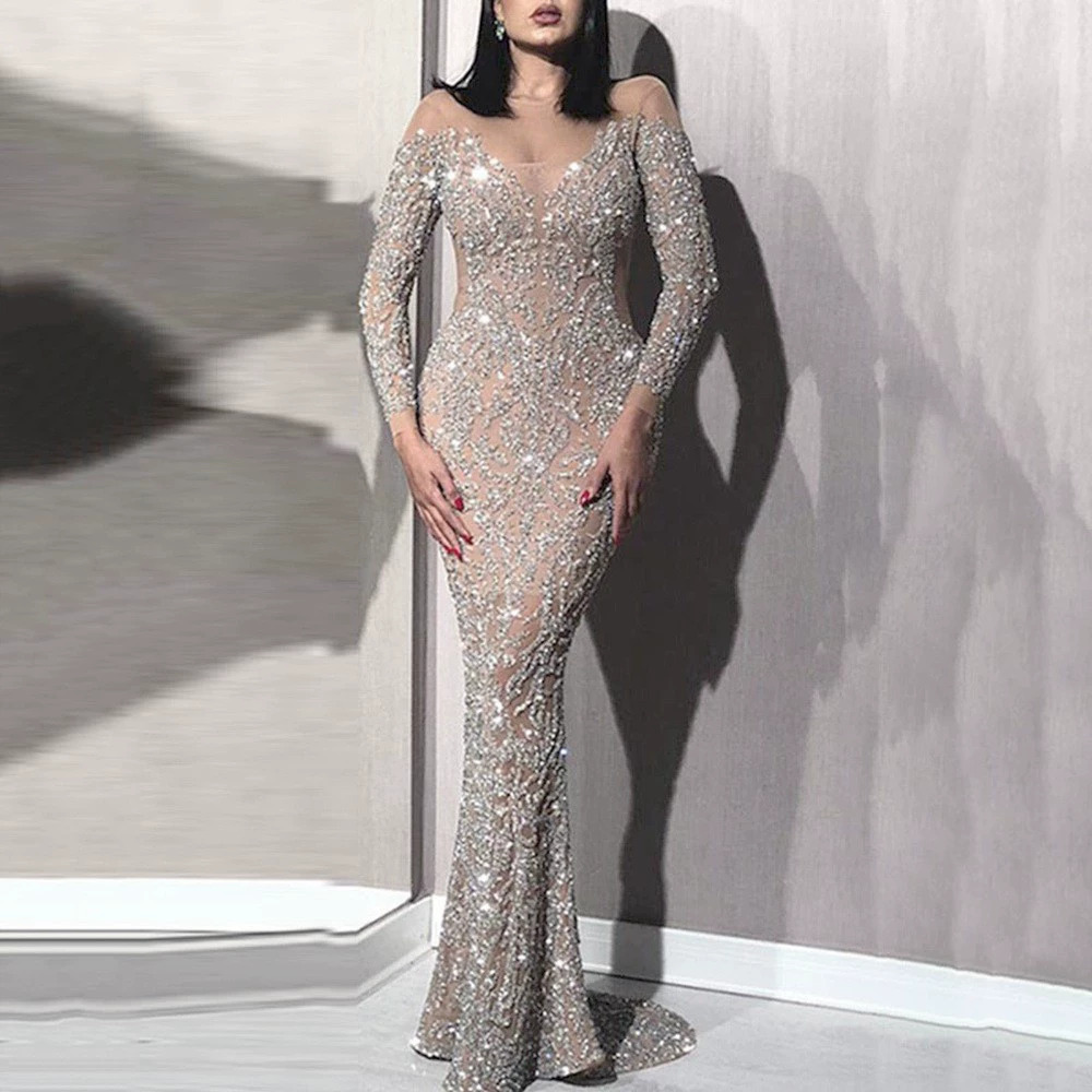 ZARA Spring Gold Foil Long Sleeve Slim Sexy Evening Gown